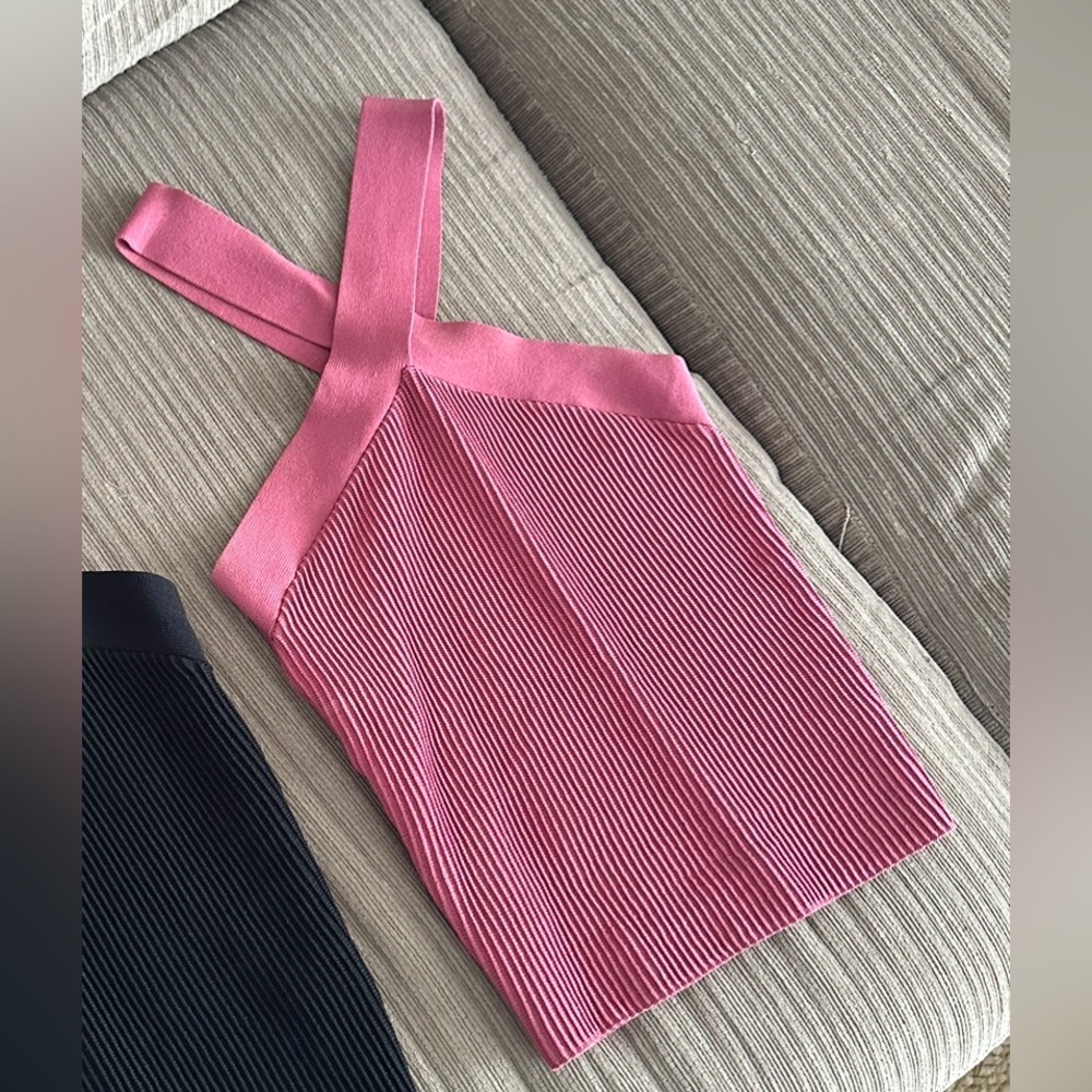 Babaton Pink Ribbed Criss Cross Tank